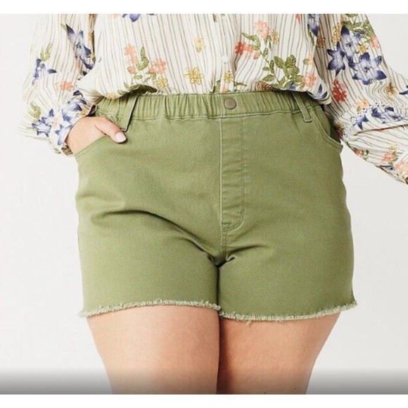 SONOMA Twill Pull On Mom Shorts Women Plus Size 22W Green Elastic Waist Fray Hem - Picture 1 of 7